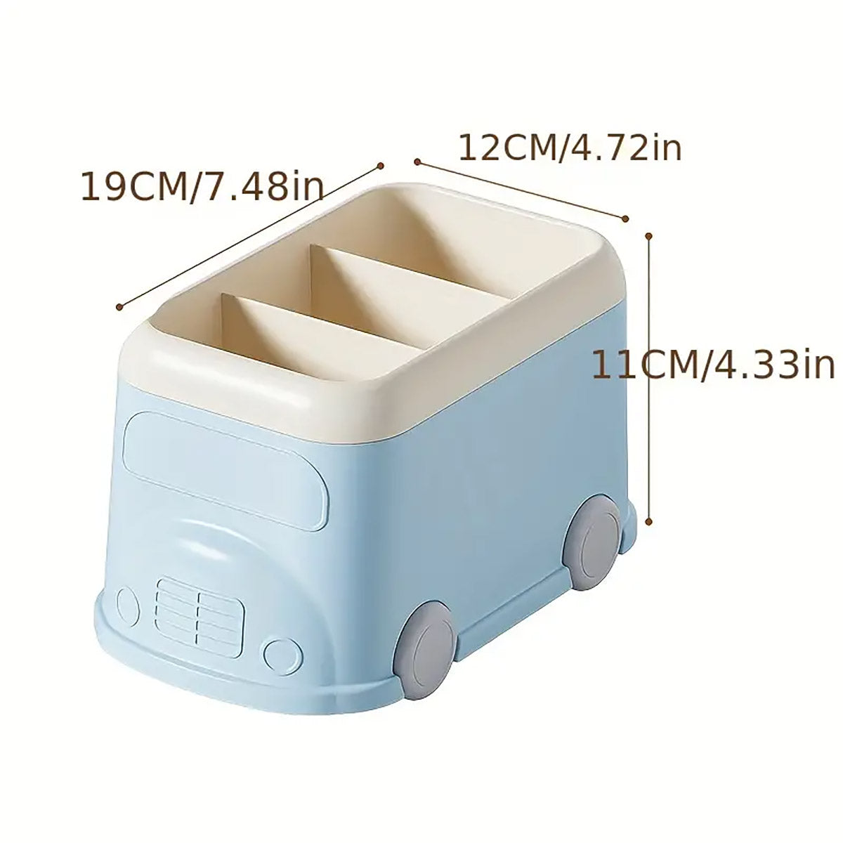 Cartoon Bus Pen Holder 3-Grid Plastic Desk Organizer