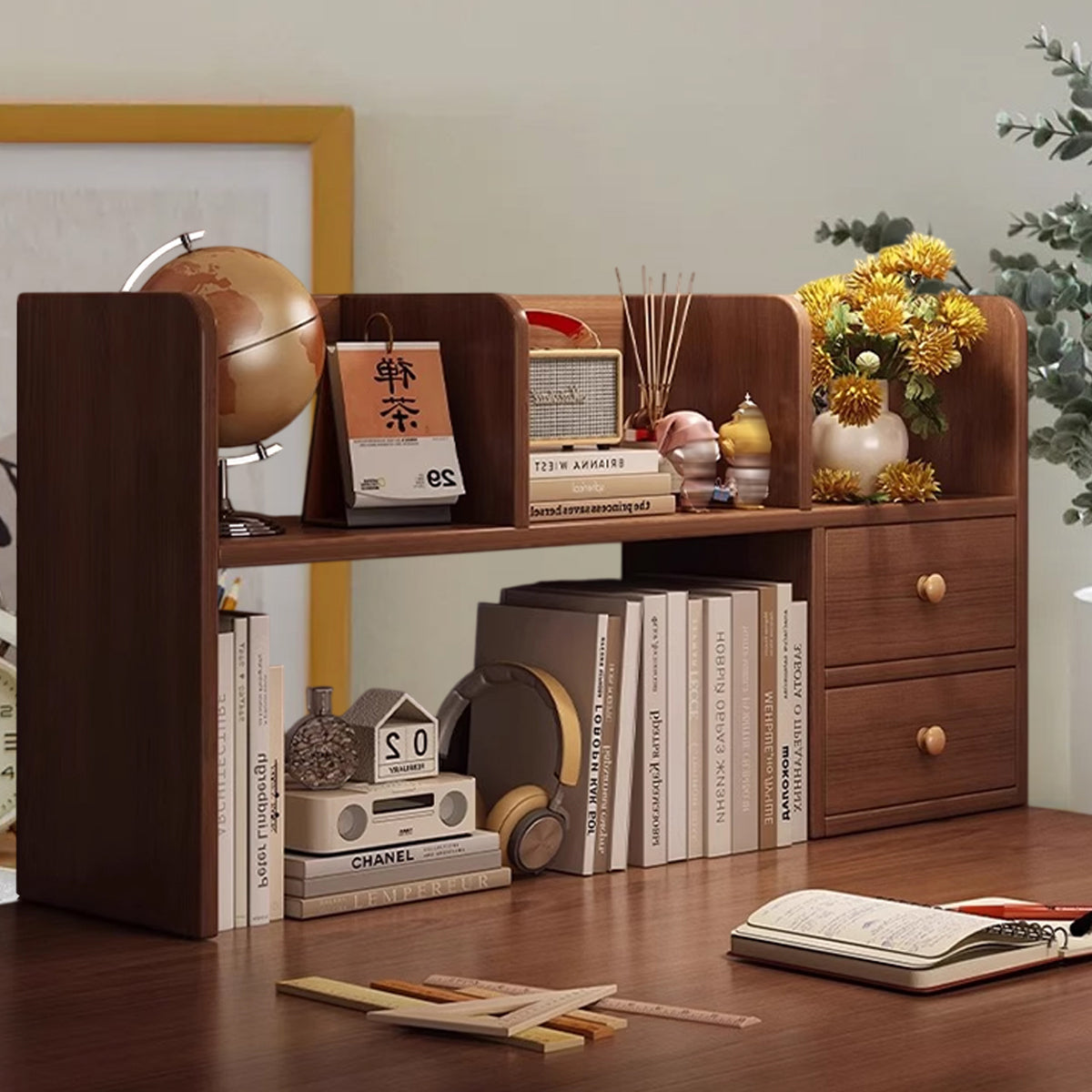 Solid Wood Desktop Shelf Two Tiers for Books Files
