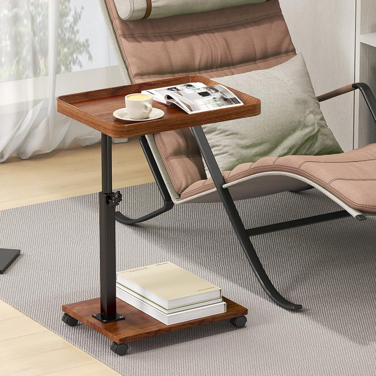 U-Shaped Mobile Side Table Bedside Trolley with Wheels
