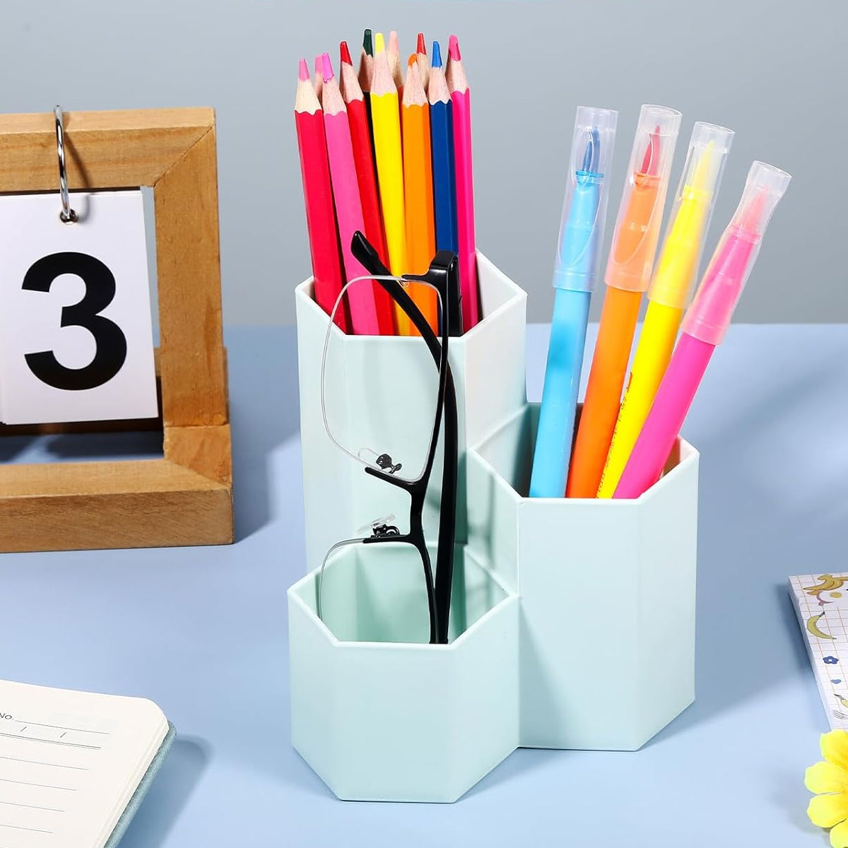 2 Pcs Hexagonal Pen Holder Macaron Colour PP Desk Organiser