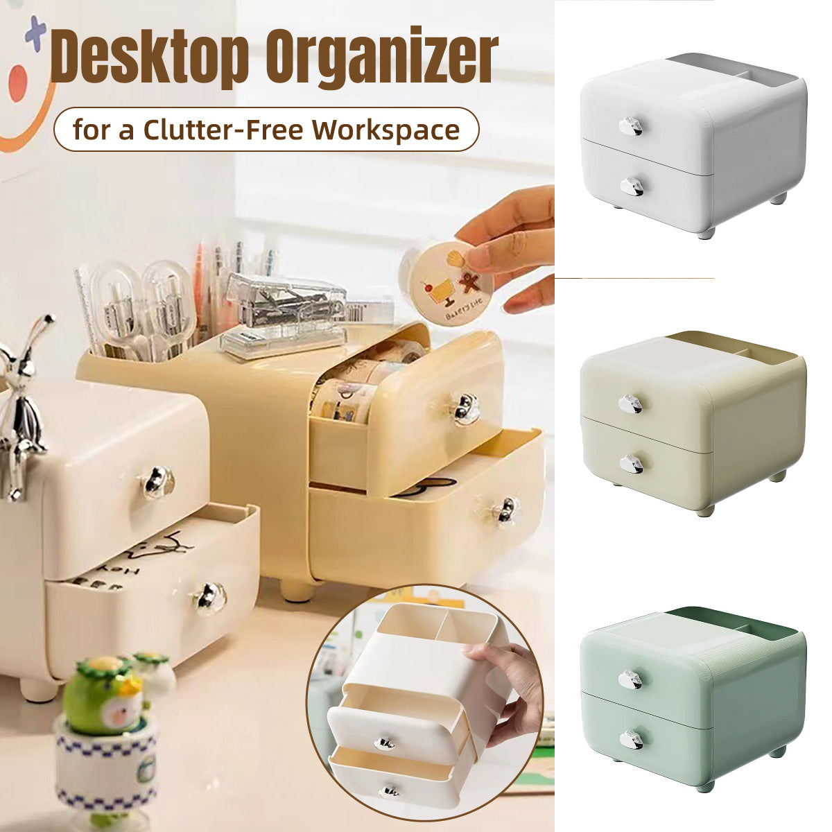 Desktop Organiser with Two Drawers and Top Compartment Plastic
