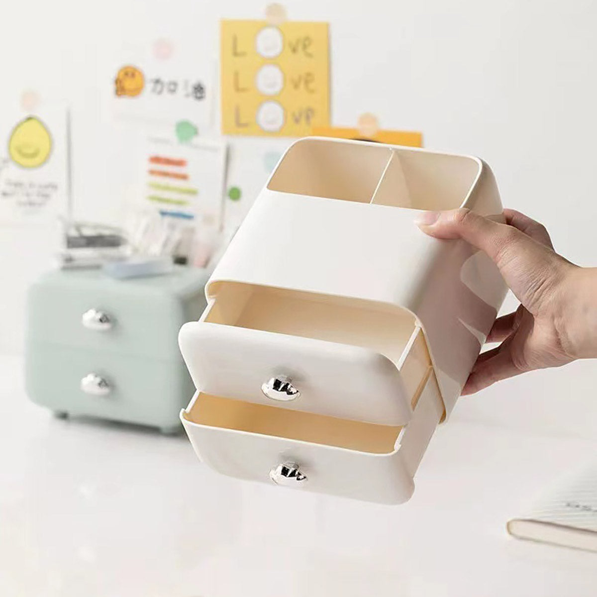 Desktop Organiser with Two Drawers and Top Compartment Plastic