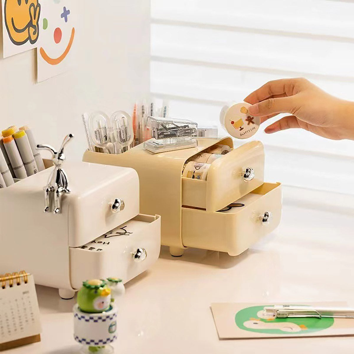 Desktop Organiser with Two Drawers and Top Compartment Plastic