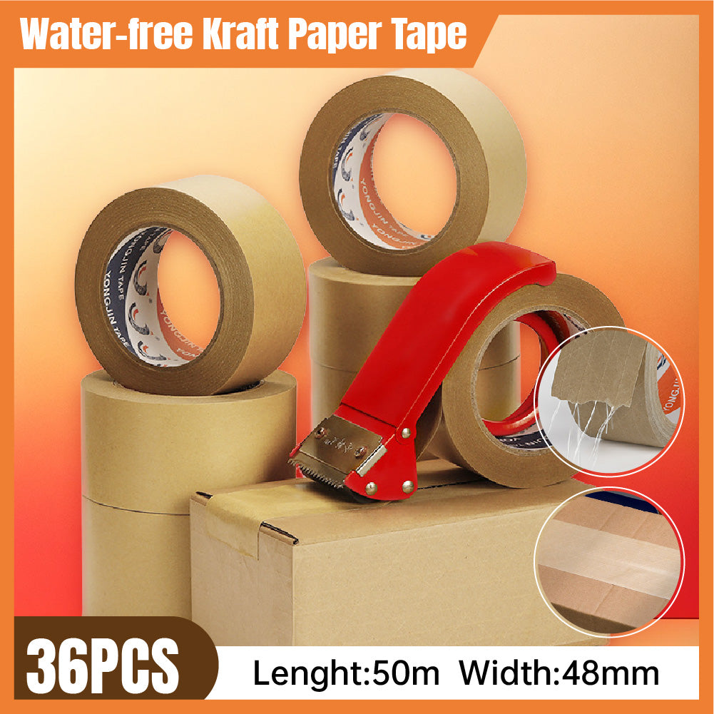 36 Rolls Kraft Paper Tape with Thread 48mm x 50m Self Adhesive