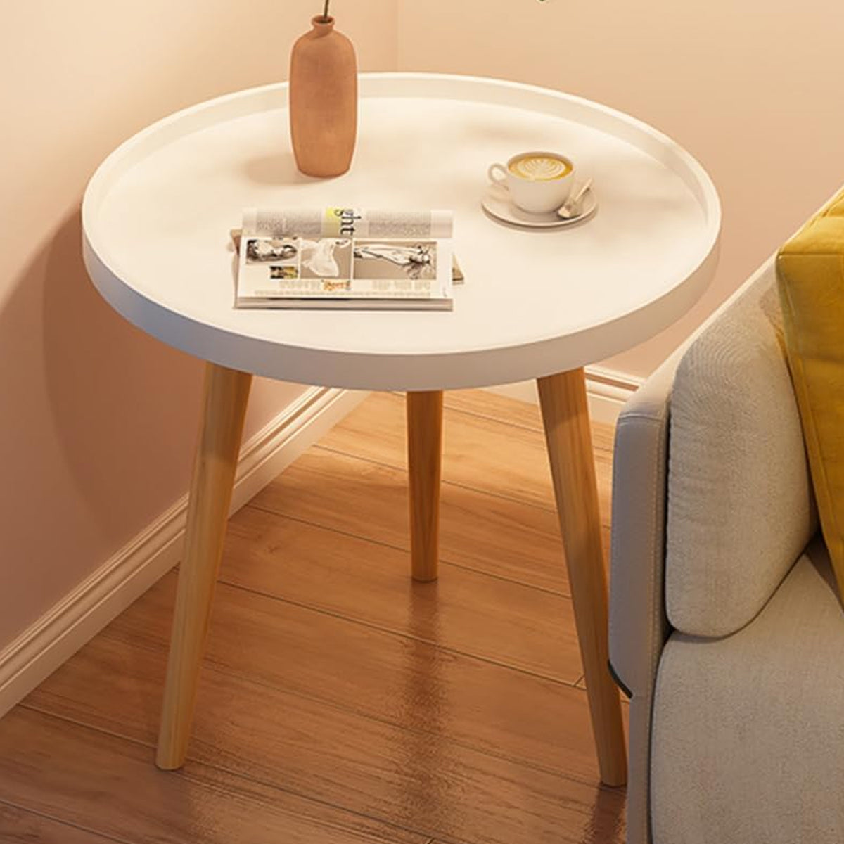 Simple Round Side Table with Stable Legs for Office Break Rooms