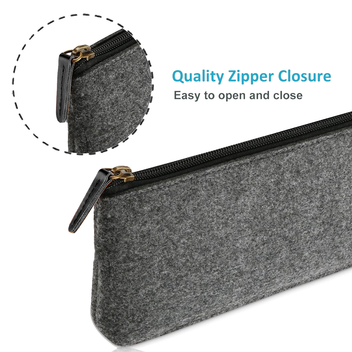10 Pcs Felt Pencil Case Set Large Capacity Grey Zipper