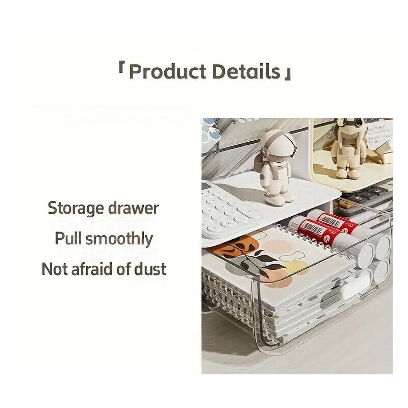 Oblique Pen Holder with Drawer PP Desk Organiser White Beige