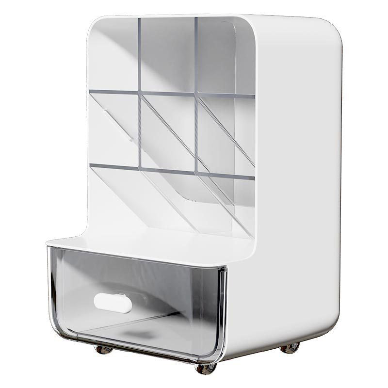 Oblique Pen Holder with Drawer PP Desk Organiser White Beige