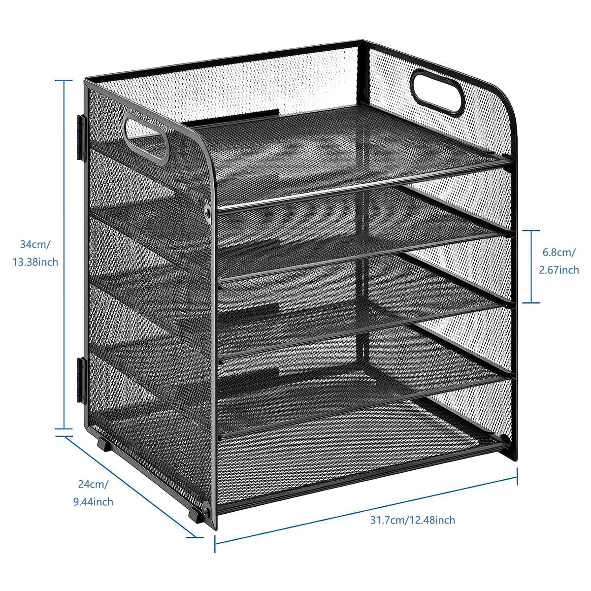 5-Tier Mesh Desk File Organizer with Handles Document Storage Rack
