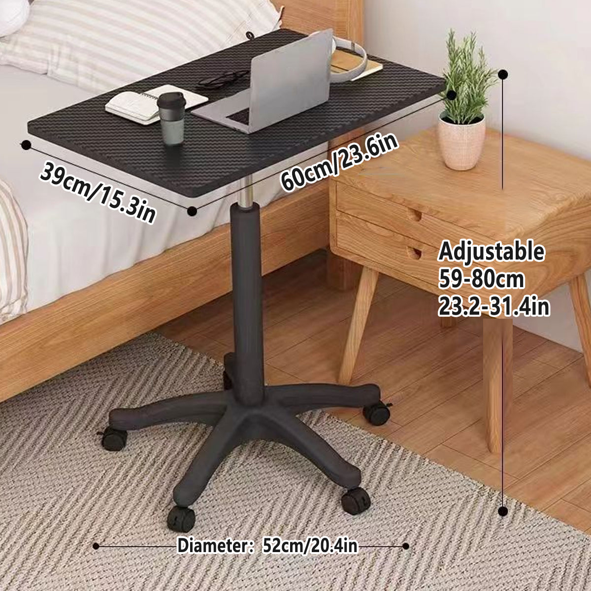 Mobile Height Adjustable Table with Wheels for Home Office Work