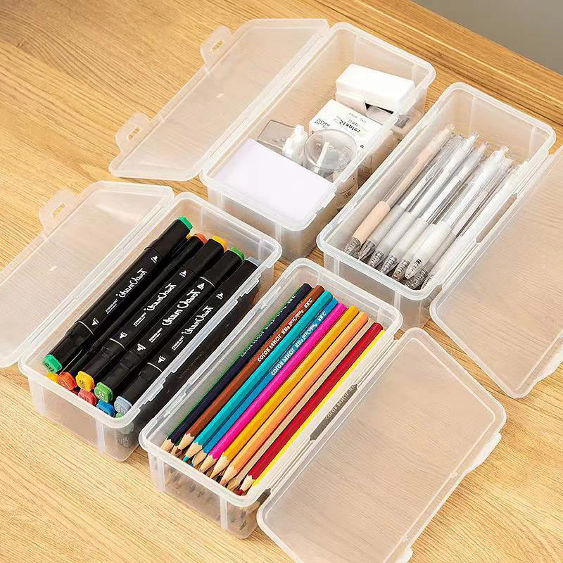 4 Pcs Transparent Stationery Organiser Box with Lids Stackable