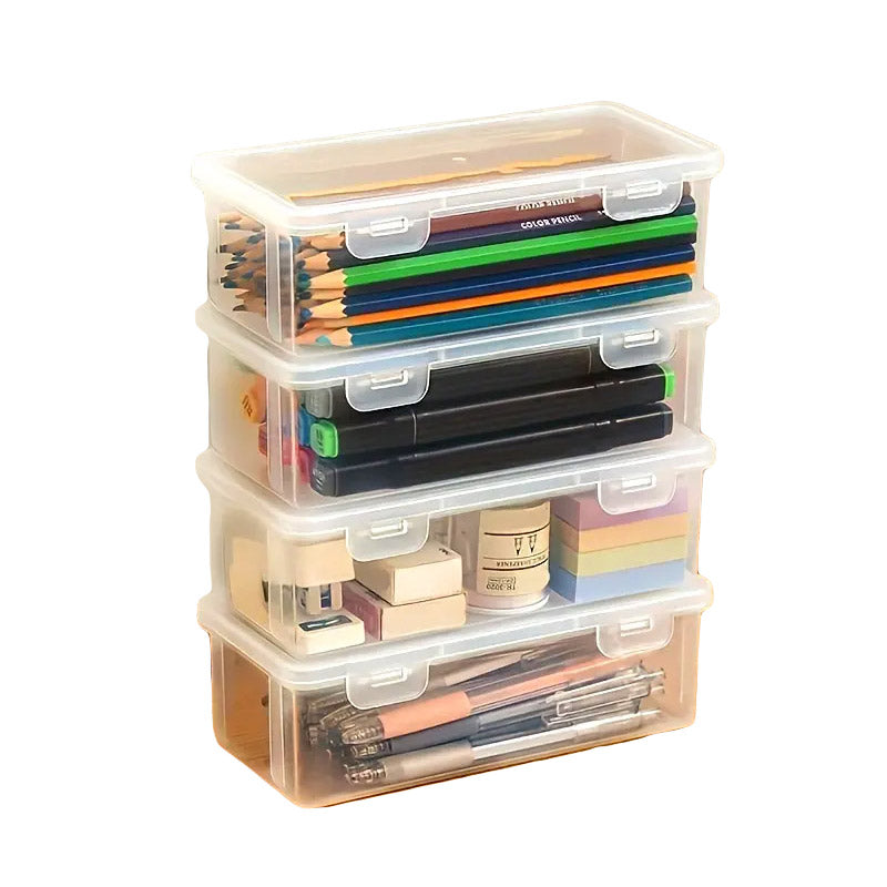 4 Pcs Transparent Stationery Organiser Box with Lids Stackable