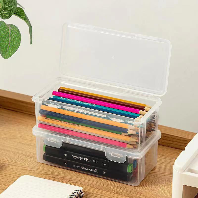4 Pcs Transparent Stationery Organiser Box with Lids Stackable