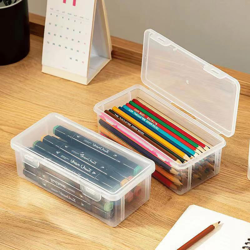 4 Pcs Transparent Stationery Organiser Box with Lids Stackable