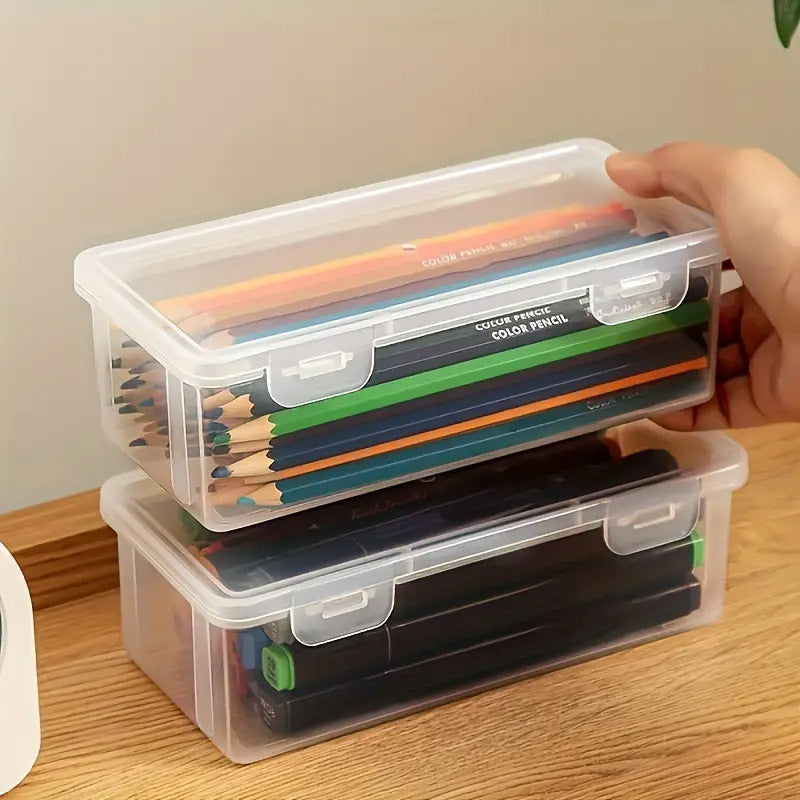 4 Pcs Transparent Stationery Organiser Box with Lids Stackable