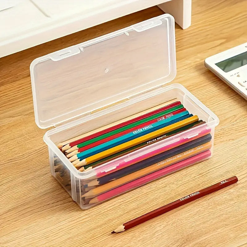 4 Pcs Transparent Stationery Organiser Box with Lids Stackable