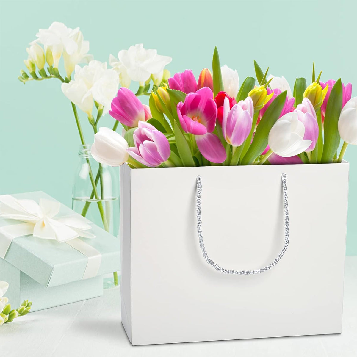 50 Pcs Kraft Paper Gift Bags Blank Shopping Handbags
