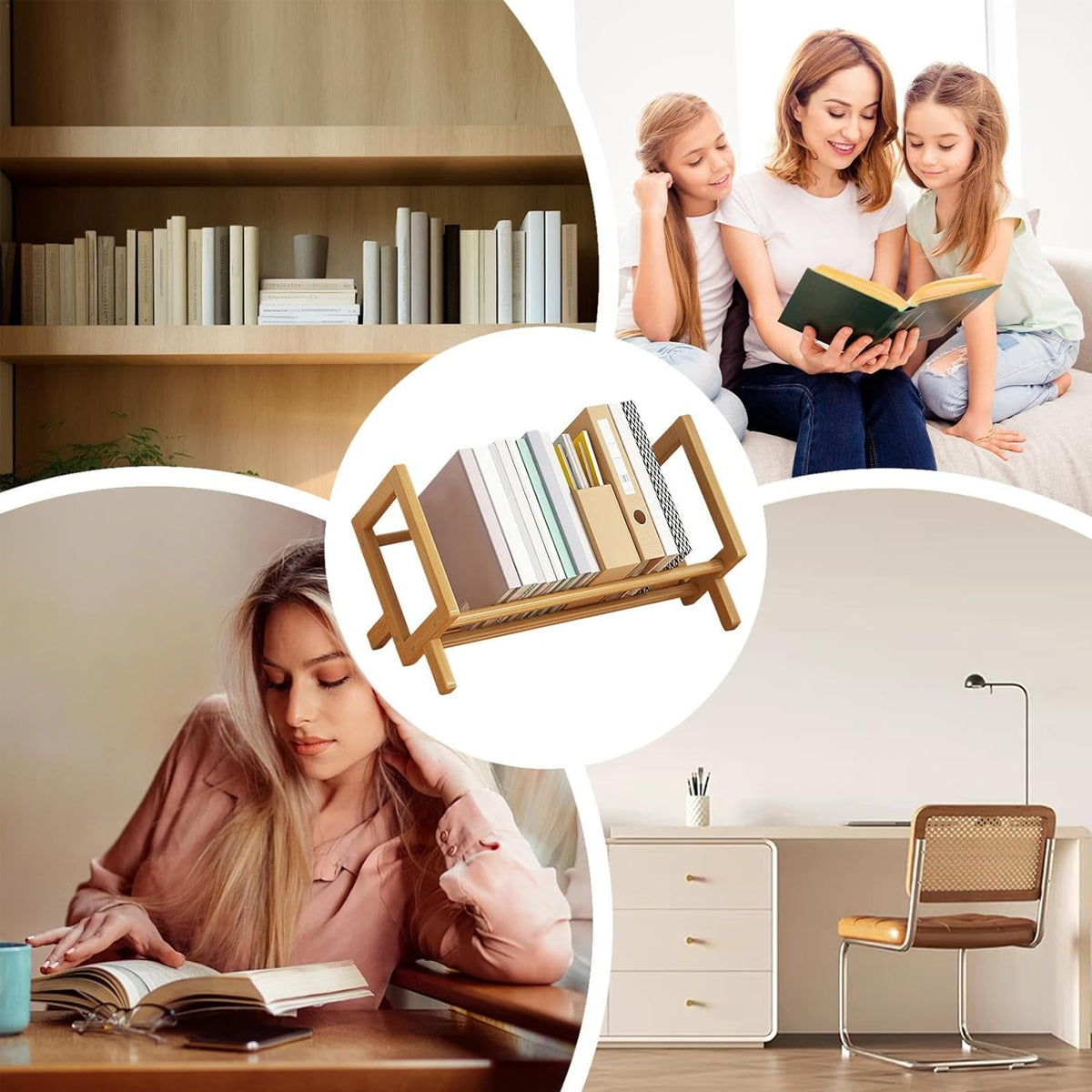 Bamboo Desktop Bookshelf Organizer for Home and Office