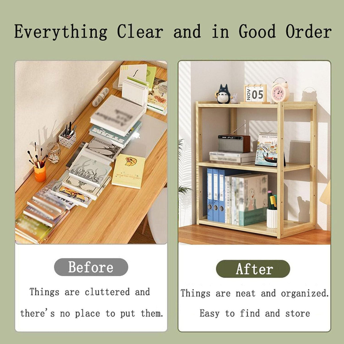 3-Tier Wooden Desktop Shelf Organiser Natural Finish