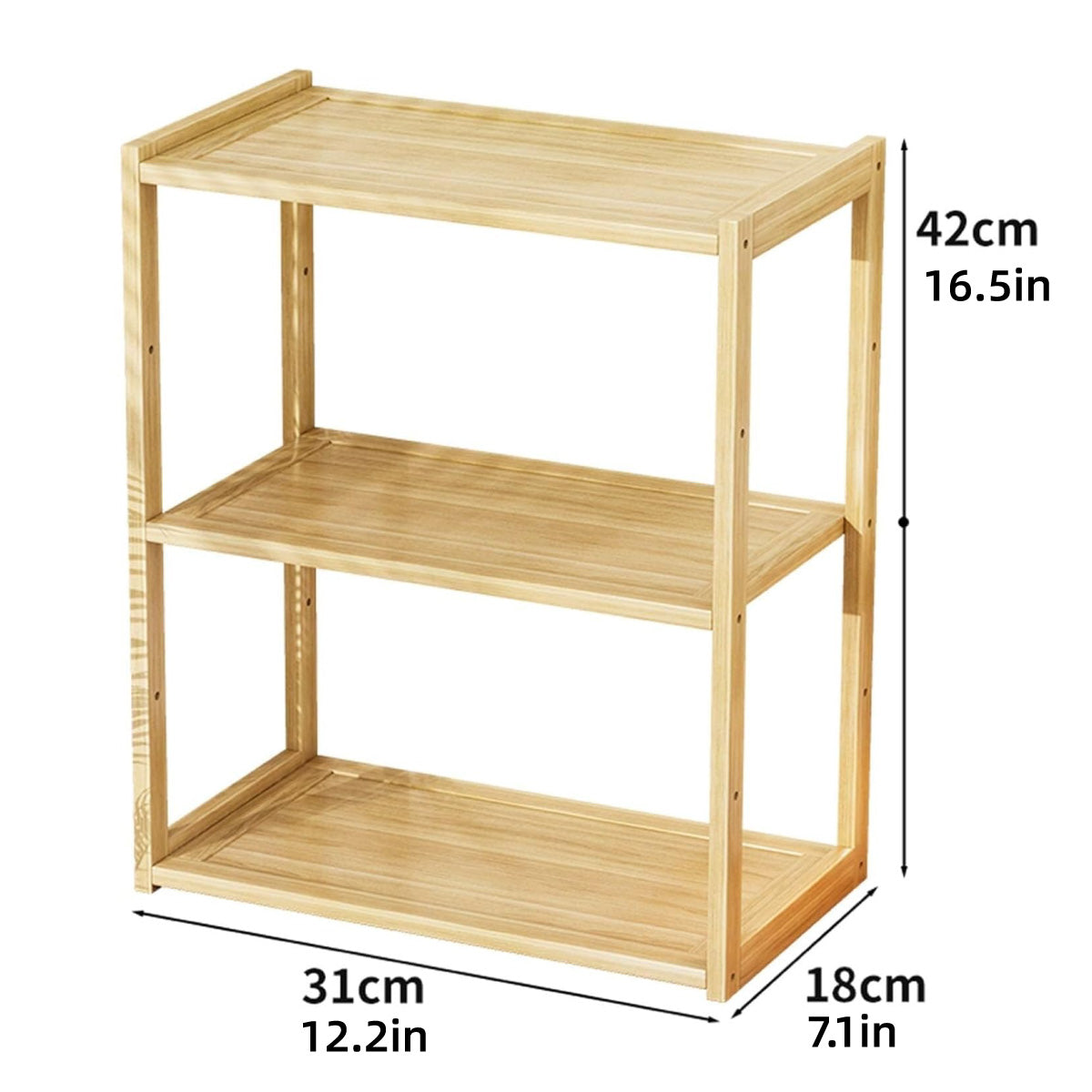 3-Tier Wooden Desktop Shelf Organiser Natural Finish