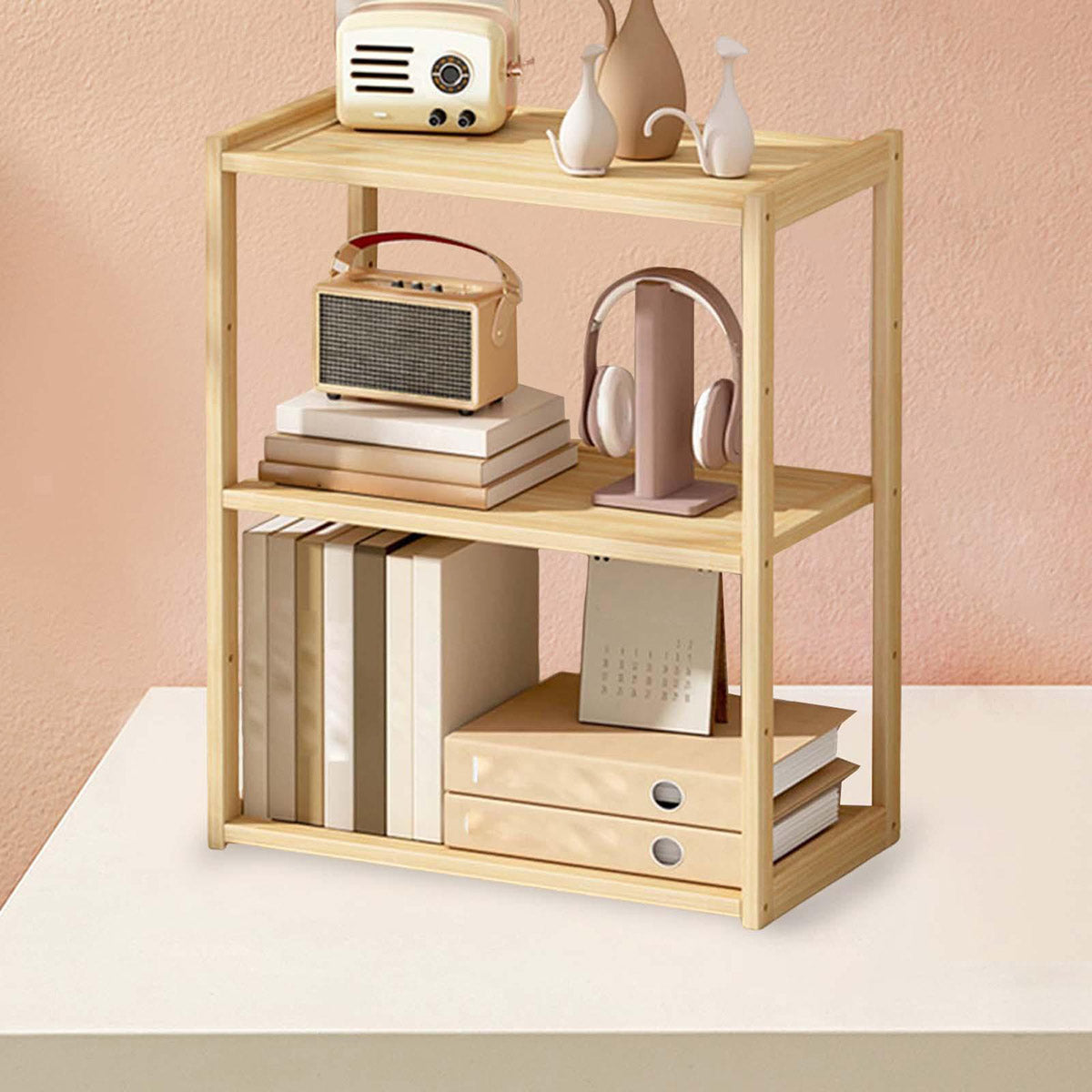 3-Tier Wooden Desktop Shelf Organiser Natural Finish