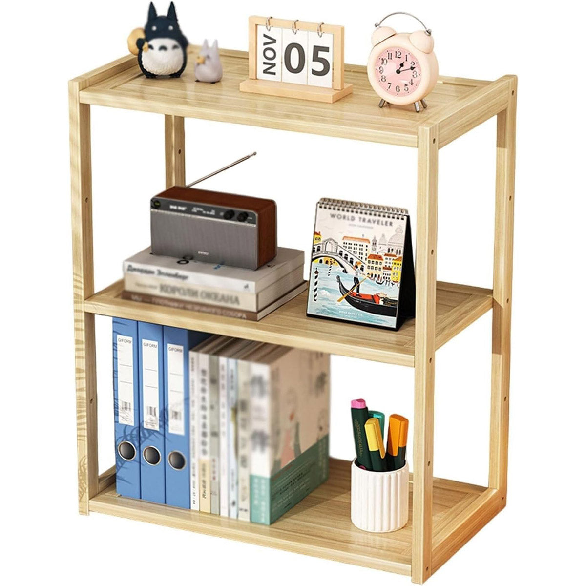 3-Tier Wooden Desktop Shelf Organiser Natural Finish
