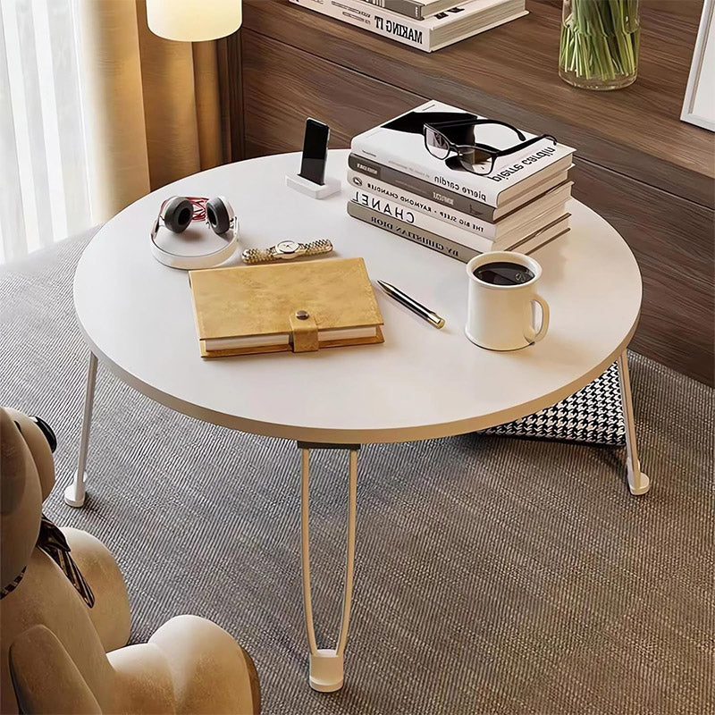 Foldable Round Laptop Table Classic White MDF with Metal Frame