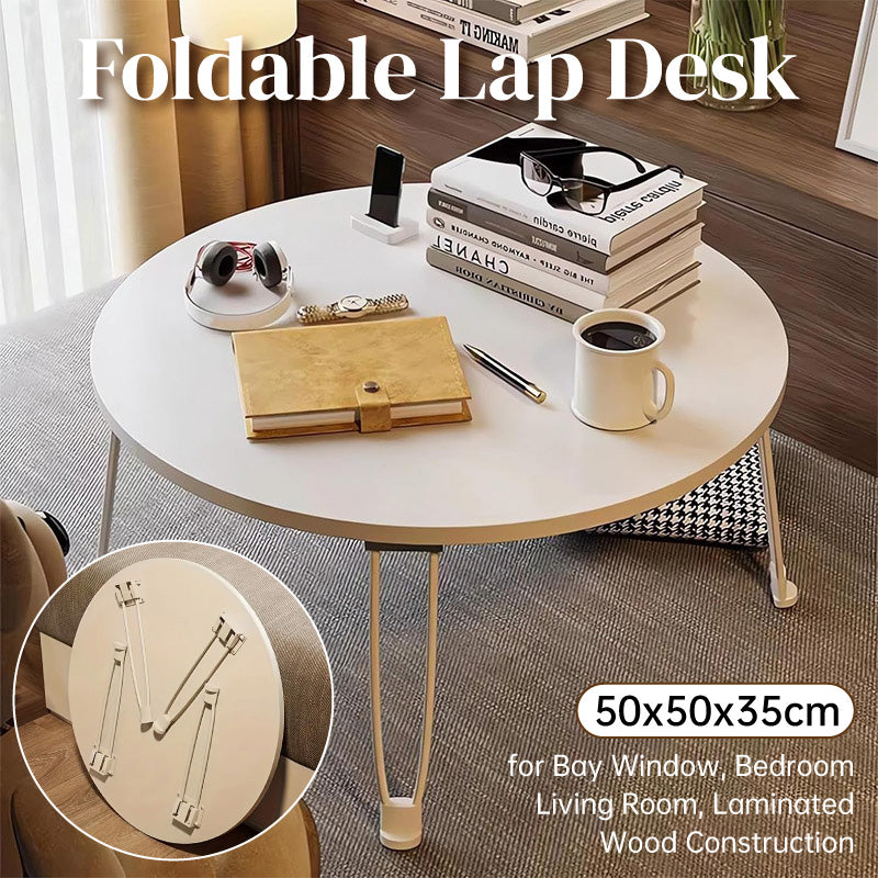 Foldable Round Laptop Table Classic White MDF with Metal Frame