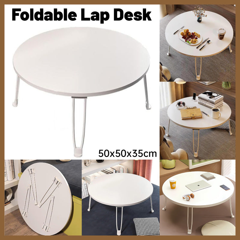 Foldable Round Laptop Table Classic White MDF with Metal Frame