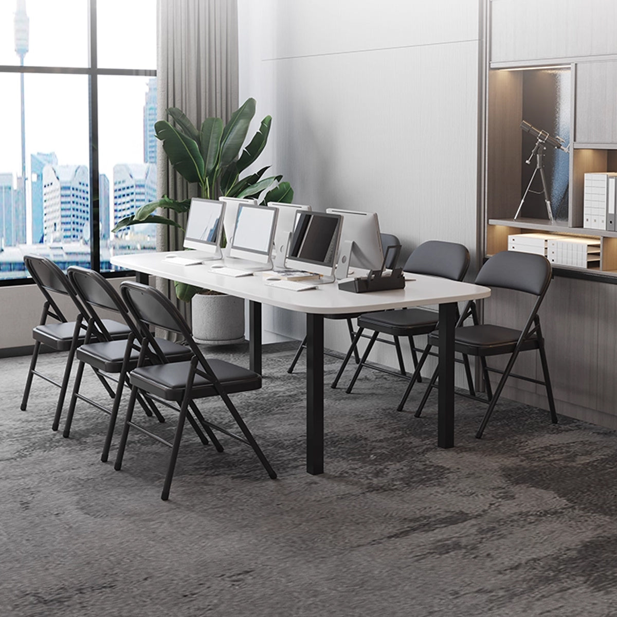 2 Pcs Folding Chairs with PU Leather Seat