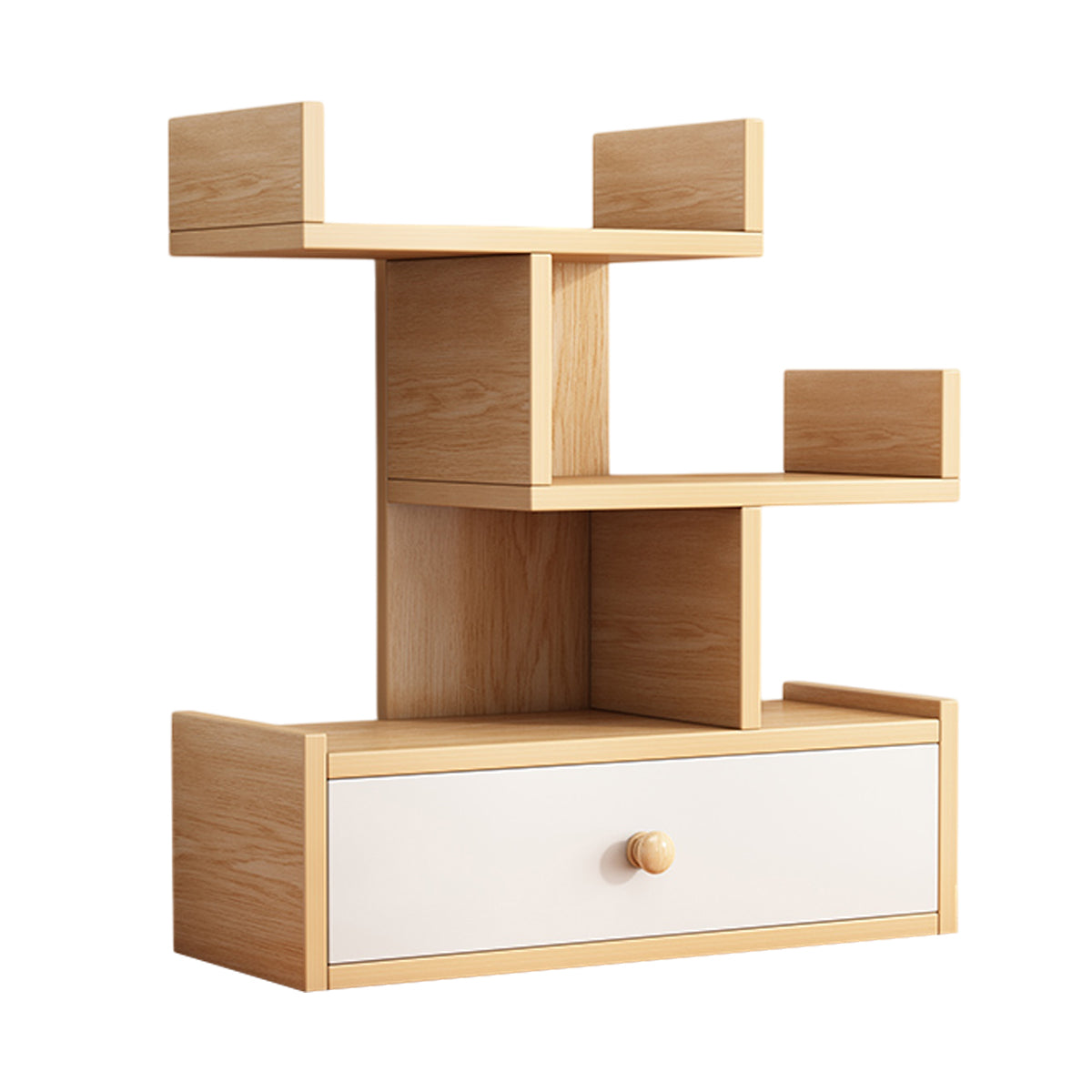 Multi Layer Wooden Desktop Shelf with Drawers Home Office Sturdy