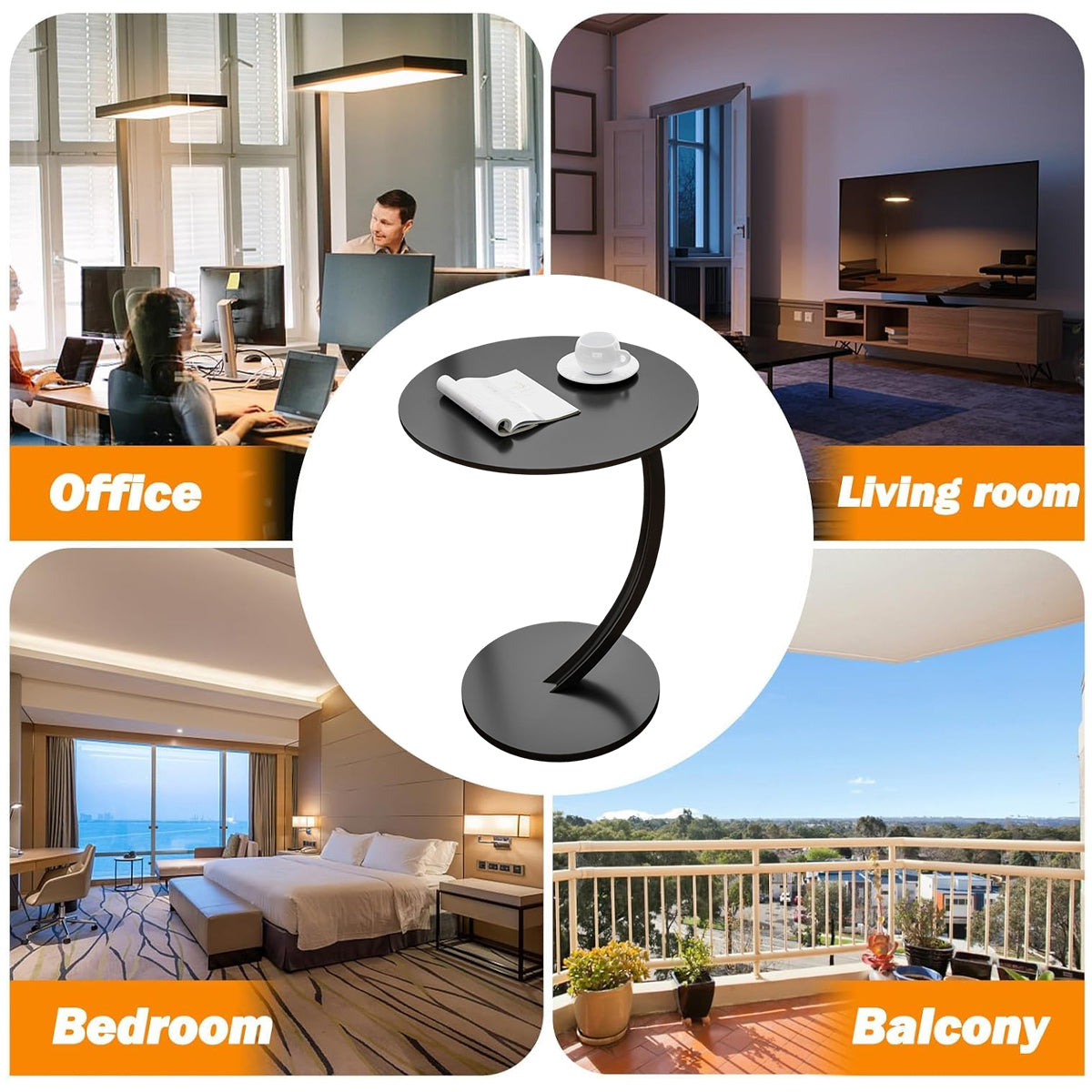 C Shaped Side Table Sturdy Carbon Steel Space Saving Design