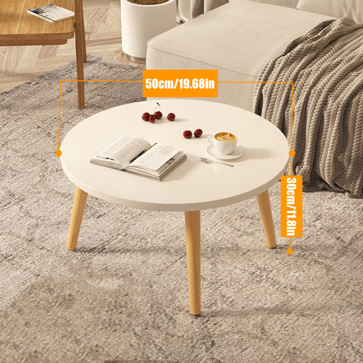 Round End Table with Solid Wood Legs and 1-Tier Design