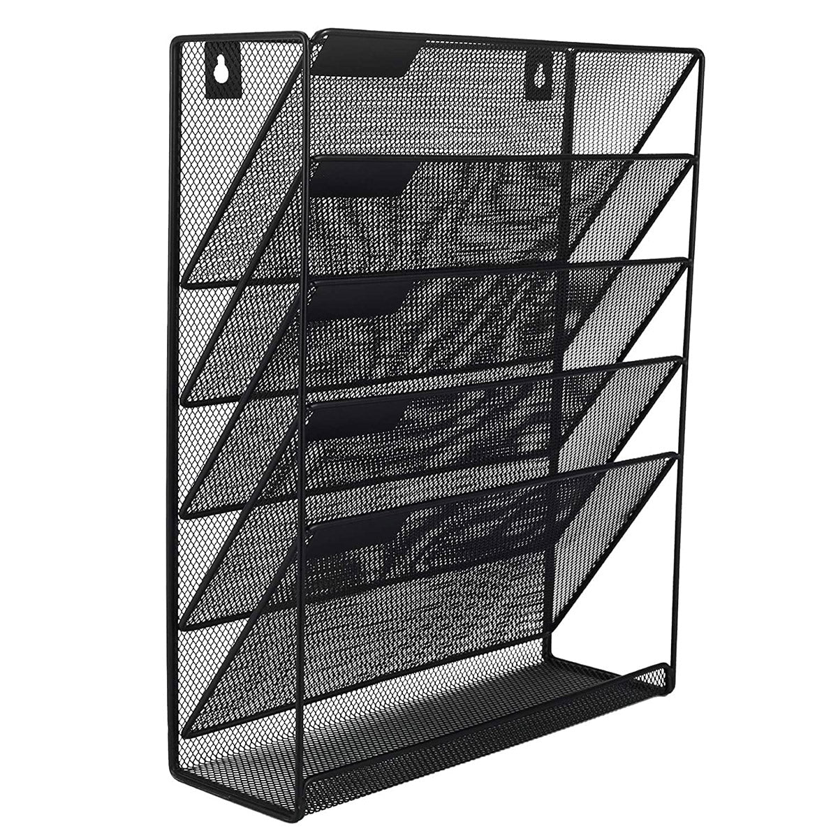 5-Tier Iron File Organiser Wall-Mount or Desktop Black Mesh