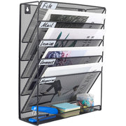 5-Tier Iron File Organiser Wall-Mount or Desktop Black Mesh