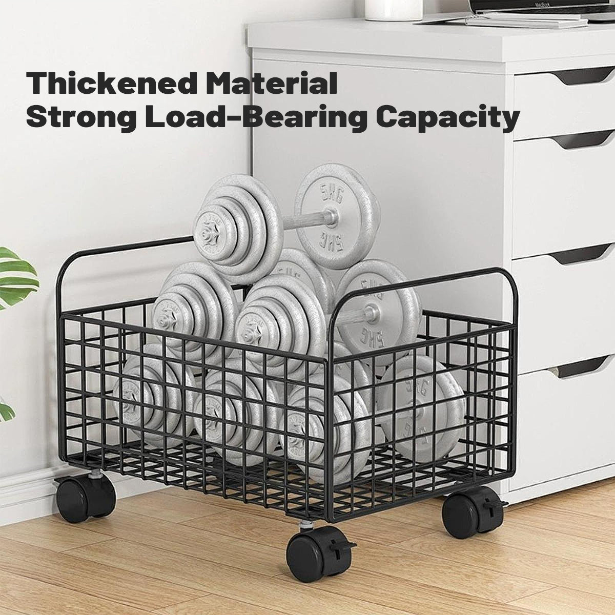 Under-Table Storage Rack with Wheels Metal Mesh Design