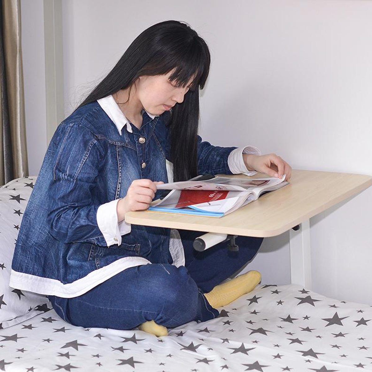 Adjustable Bedside Desk with Foldable Frame for Dorm and Bedroom