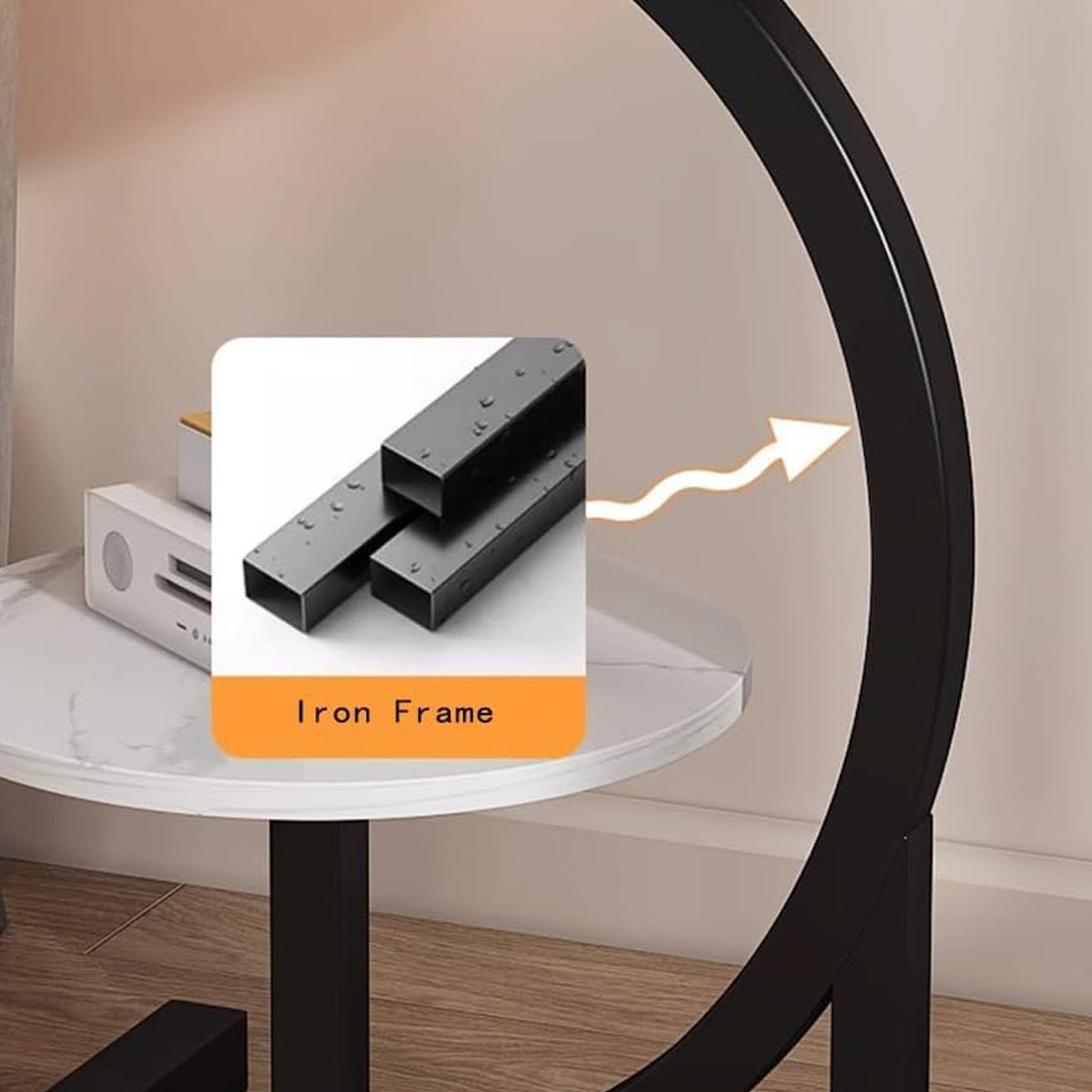 Mobile Round Side Table with Two Tier Storage