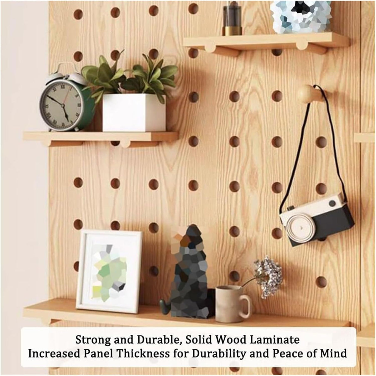 Wooden Pegboard Wall Organizer with Shelves Hooks