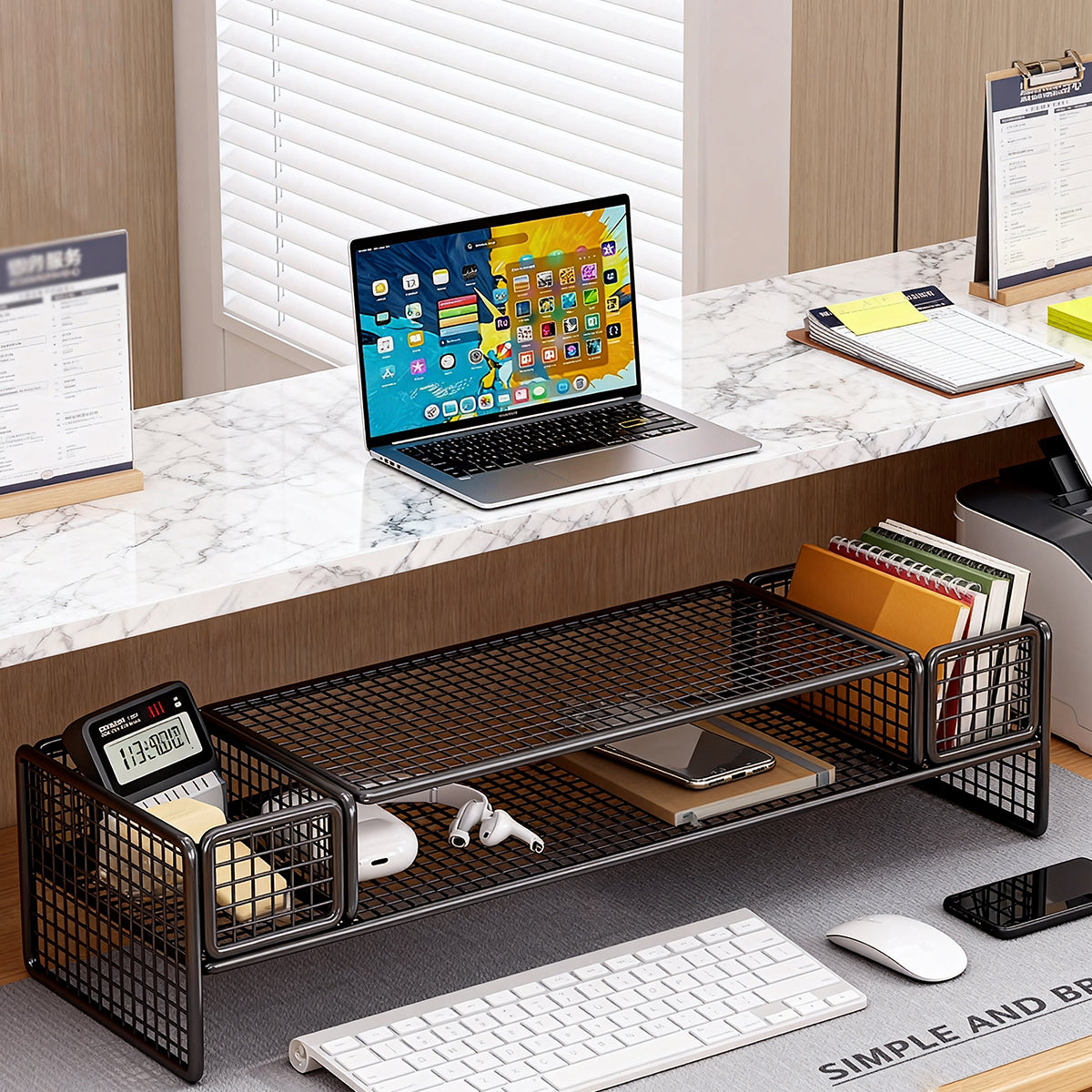 Monitor and Laptop Riser with Ventilated Black Metal Shelf