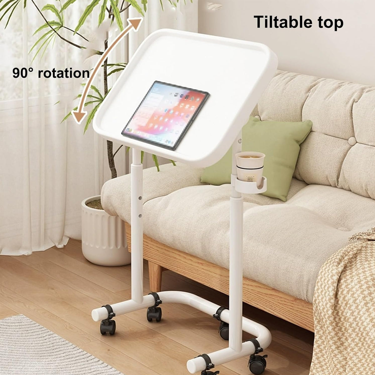 Adjustable Mobile Laptop Desk with Tiltable Top and Wheels