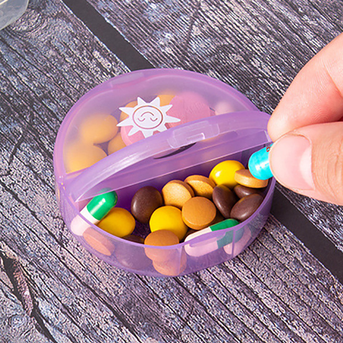 7 Day Round Mini Travel Pill Box Snap Closure