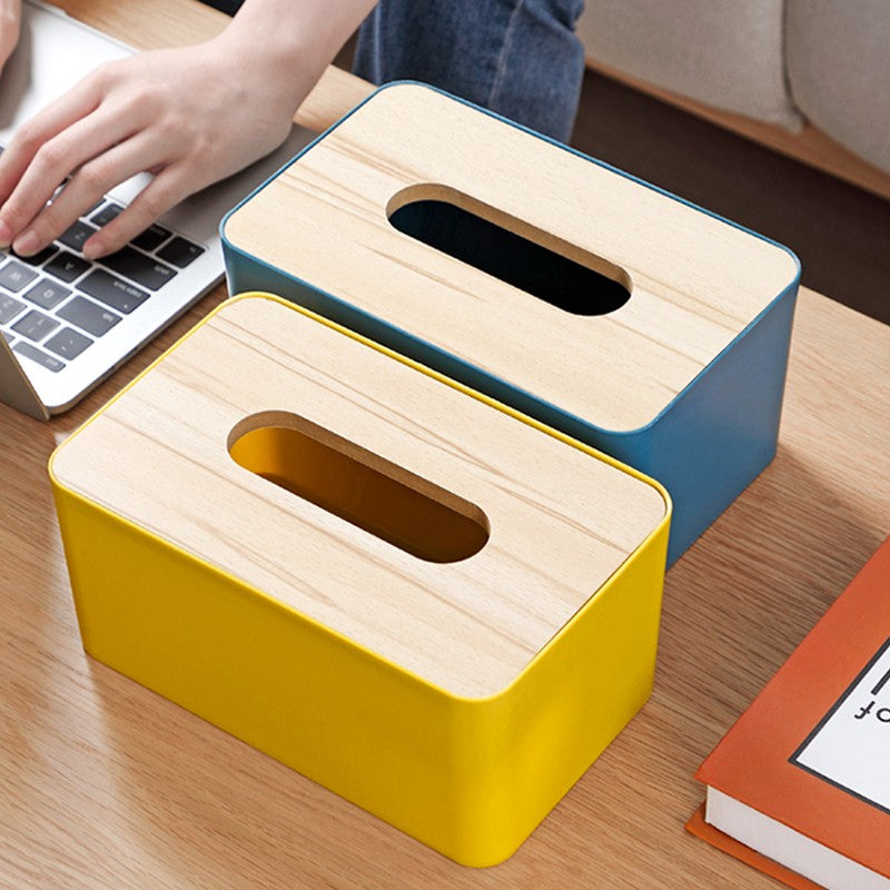 Tissue Box Holder Paper Storage Case with Wooden Cover