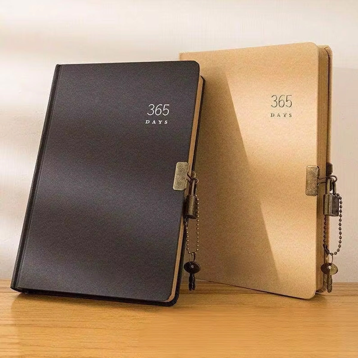 2 Pcs Kraft Paper Notebooks 365-Day Planner Cowhide Lock
