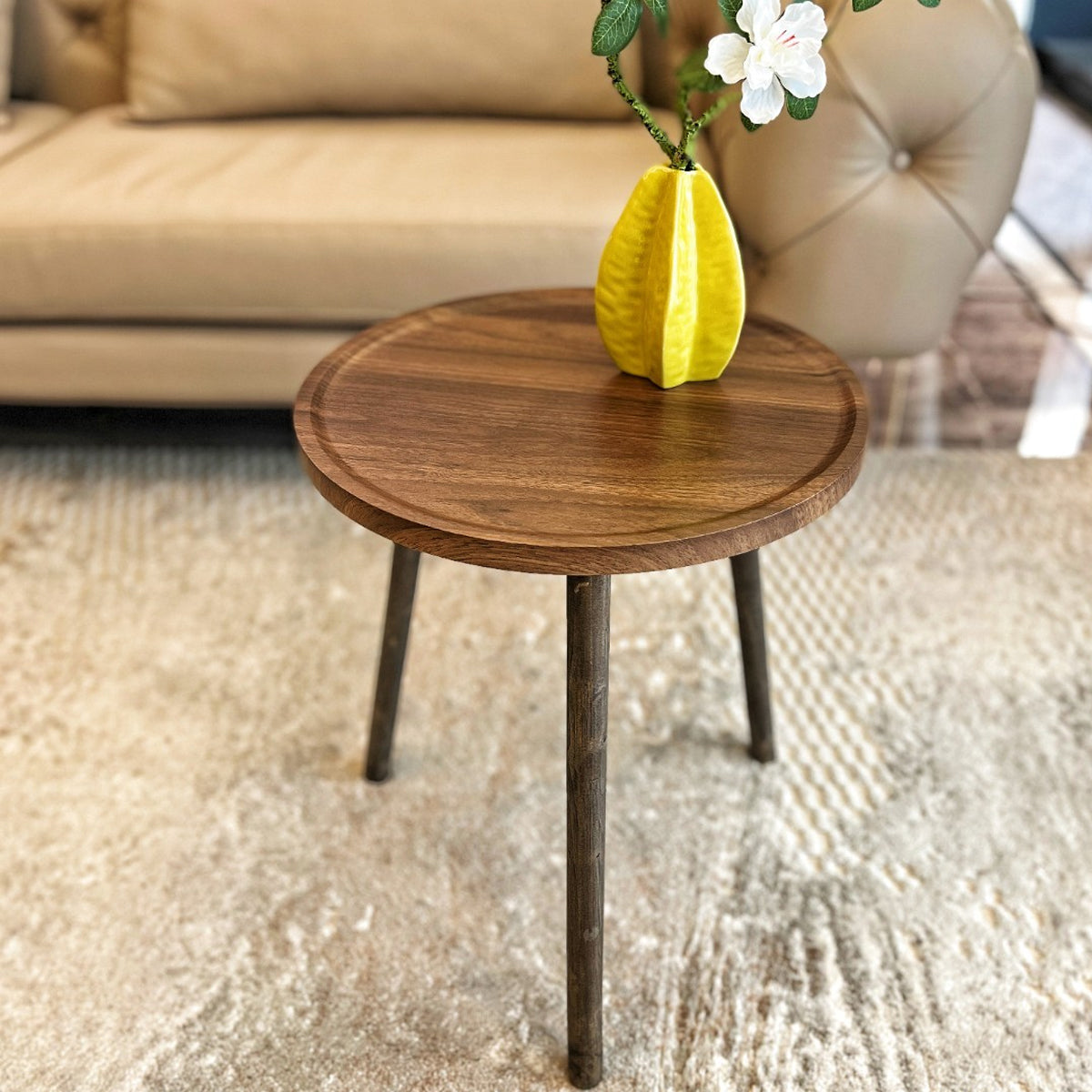 Small Round Coffee Table with Raised Edges