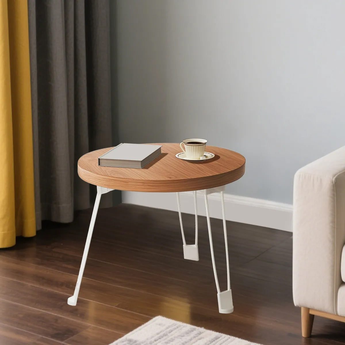 Folding Small Round Table with Steel Legs and Compact Design