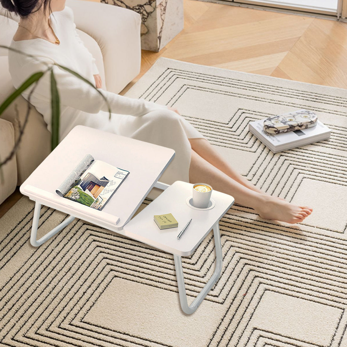 Foldable Bedside Laptop Desk with Adjustable Angle and Cup Holder