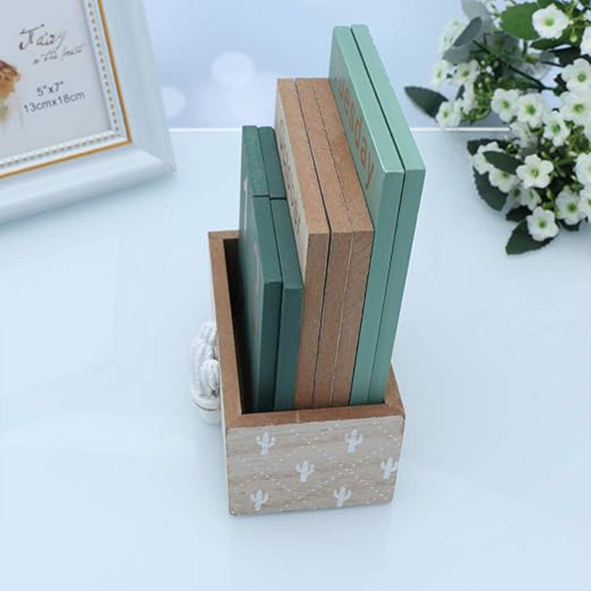 Wooden Perpetual Desk Calendar Retro Block Desktop Decor