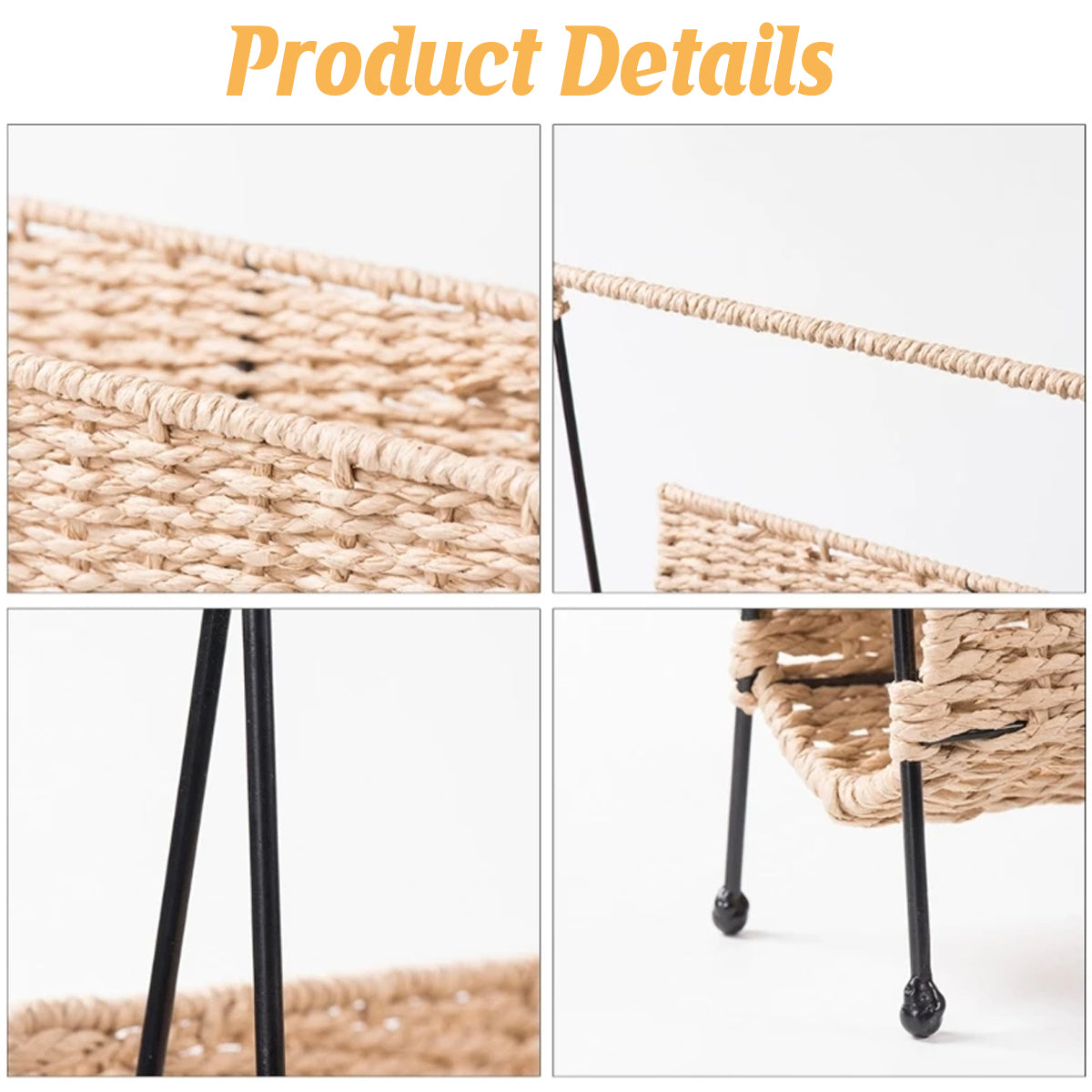 Hand-Woven Paper Rope Storage Basket with Iron Frame Natural
