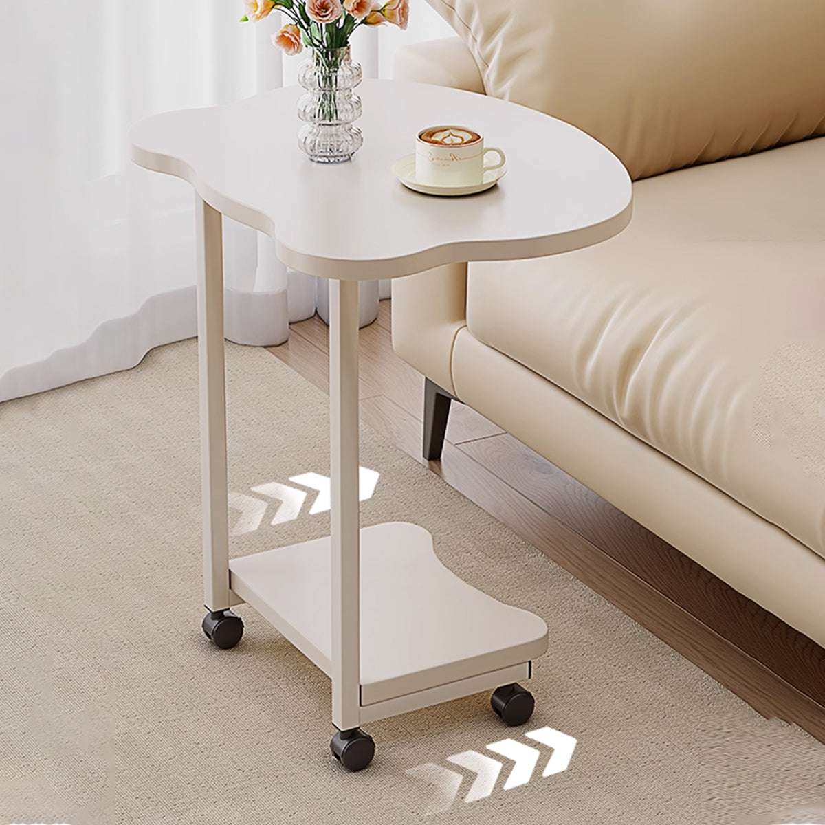 Moveable Side Table with Rolling Wheels for Sofa and Bedside